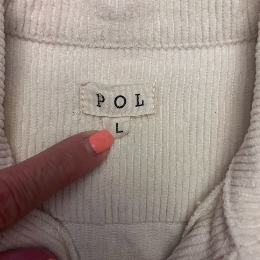 POL Women's Beige Corduroy Utility Jacket Oversized Raw Frayed Hem Jacket Size L - Picture 11 of 13